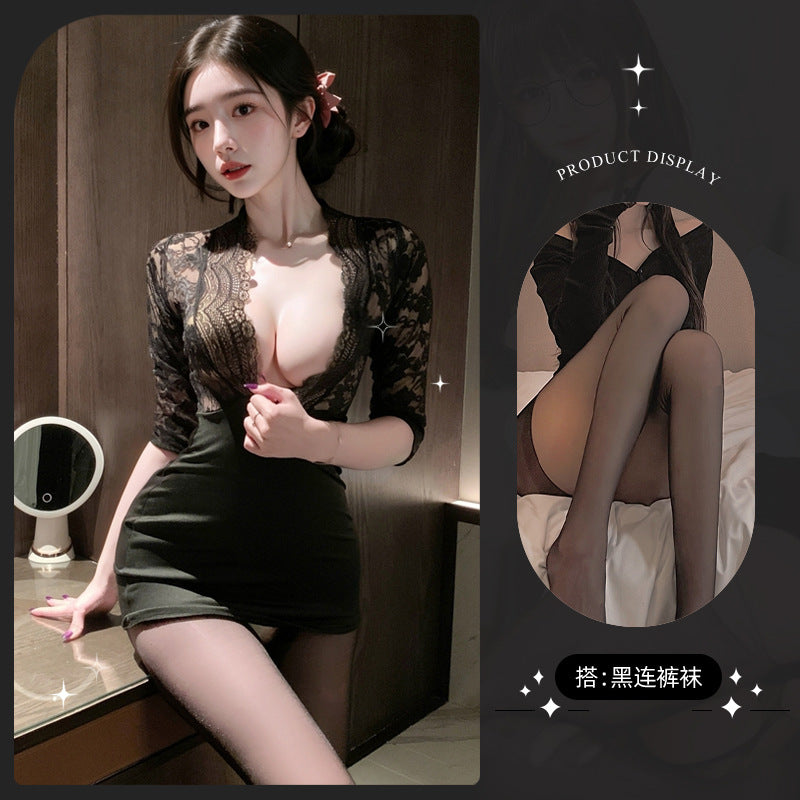 LS Sexy Underwear Sexy Secretary Hip Skirt Cosplay Sexy Lace Uniform miniskirt 8136