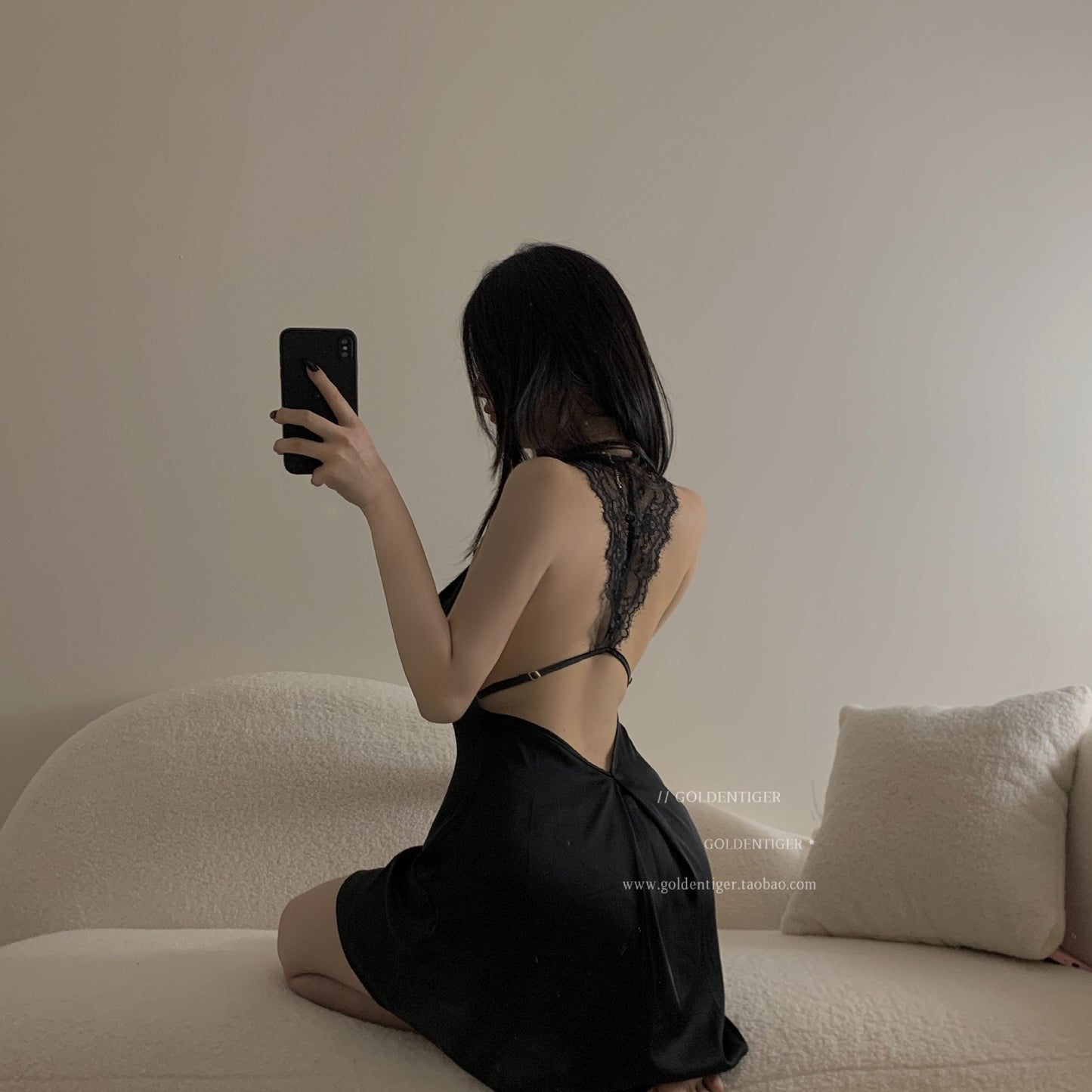 Ying Brand Pure Sexy Pajamas Lace Backless Thin Satin Sling Nightgown Women's Home Clothes Set for Hair