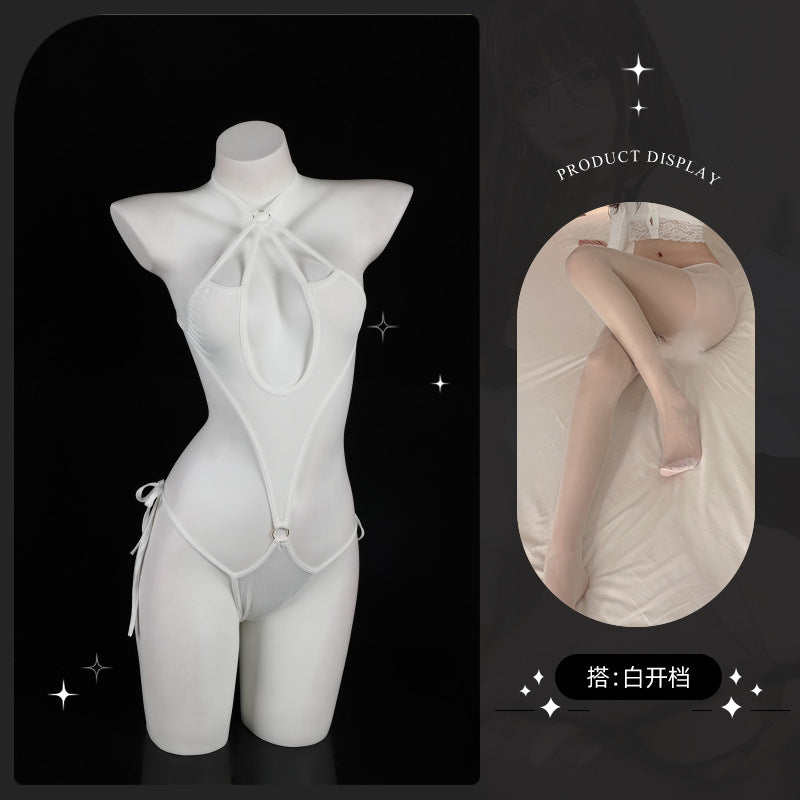 LS Sexy Underwear Lace Sexy Open Crotch No-Take Off See-Through Breast Exposing Three-Point Corset Jumpsuit 8903