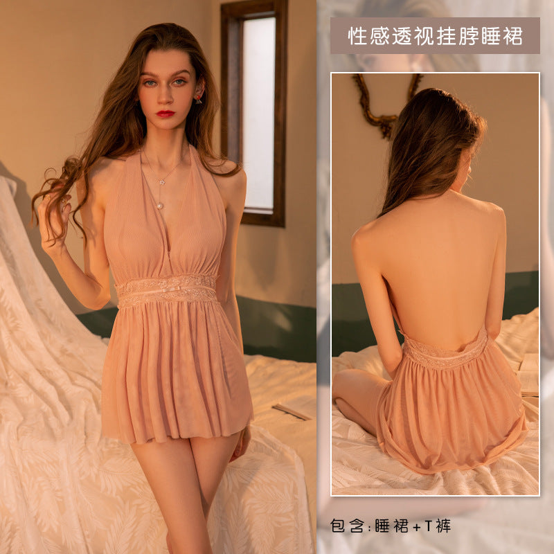 Ying sexy lingerie sexy deep V temptation plus size sleeping clothes strap nightdress women's home wear suit 3031