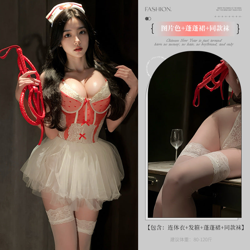 Love is like sexy underwear saints nurse sexy conjoined bow vest devil pure desire net gauze sweet 5105