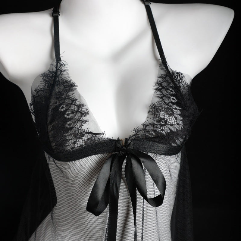 LS Sexy Underwear Sexy Eyelashes Lace Sling Pajamas Nightwear Perspective Temptation suit Home Clothes
