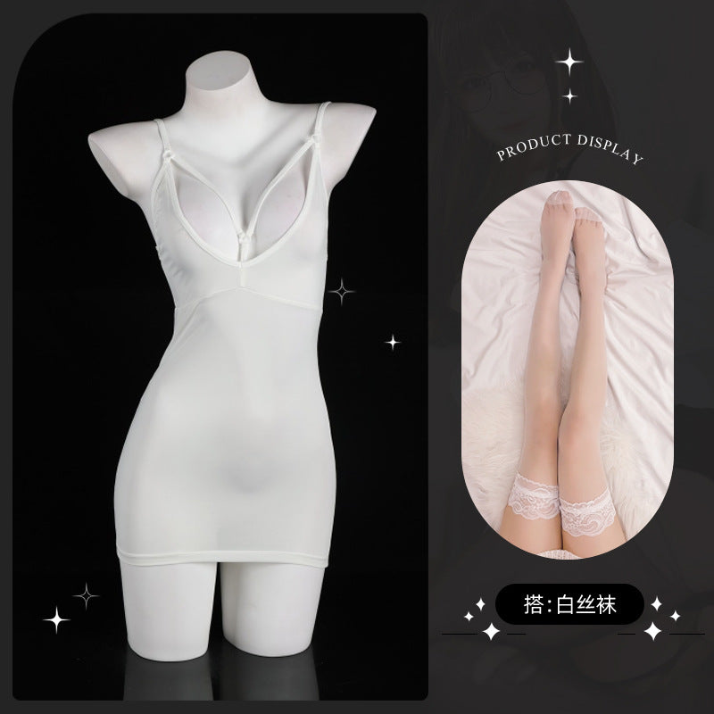 LS Sexy One-Piece Stepmother Dress No Need to Take Off Bed See-Through Sexy Underwear Sexual Pajamas Exposed Women's Clothes