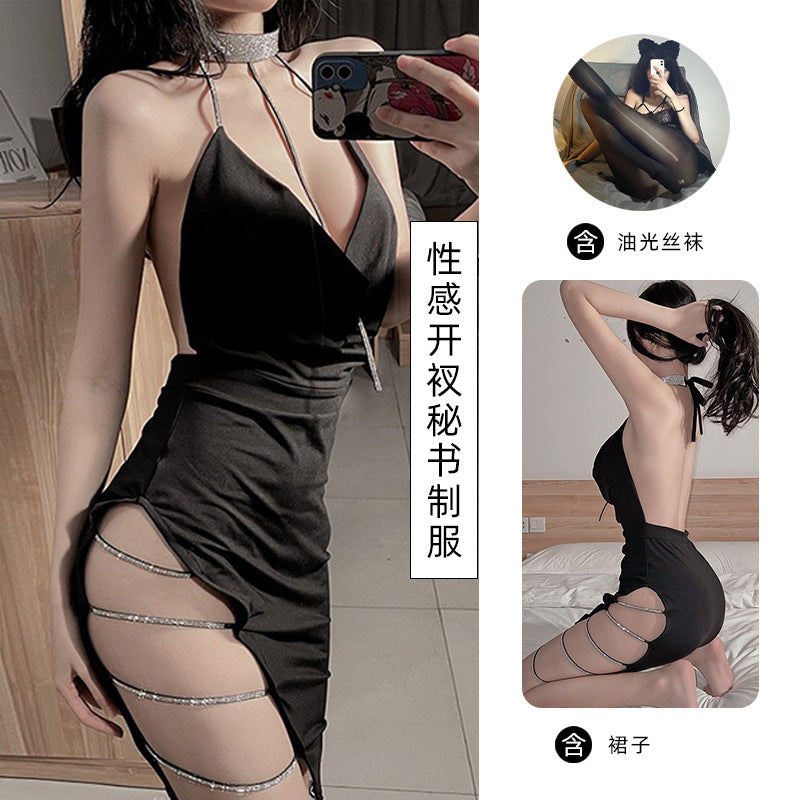 2311 Black Nightclub Hip Uniform Temptation Secretary Outfit Strap Female Sexy Lingerie Foreign Trade Large Size Spot Wholesale