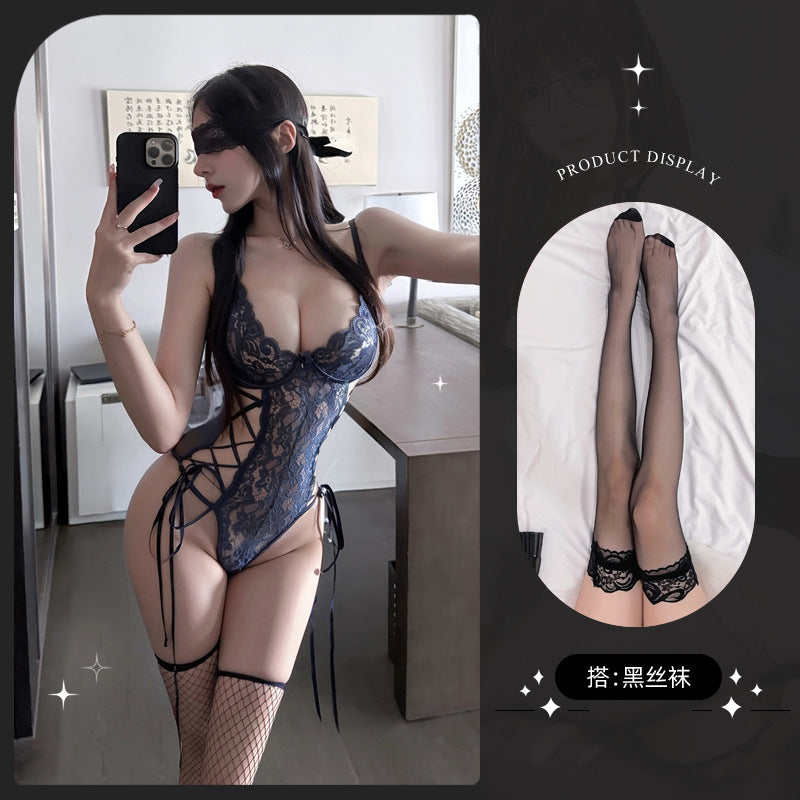 LS Sexy Lingerie Sexy Lace Jumpsuit Pure Desire Underwire Uniform Qqny Pajamas Temptation Set