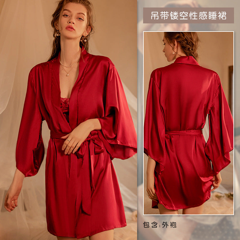 3053 Ying pure sexy hollow lace suspenders home pajamas luxury nightgown set a generation of wholesale