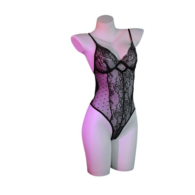 LS Sexy Lingerie Women's Crotch Free Jumpsuit Perspective Temptation Sling Pajamas suit 8365