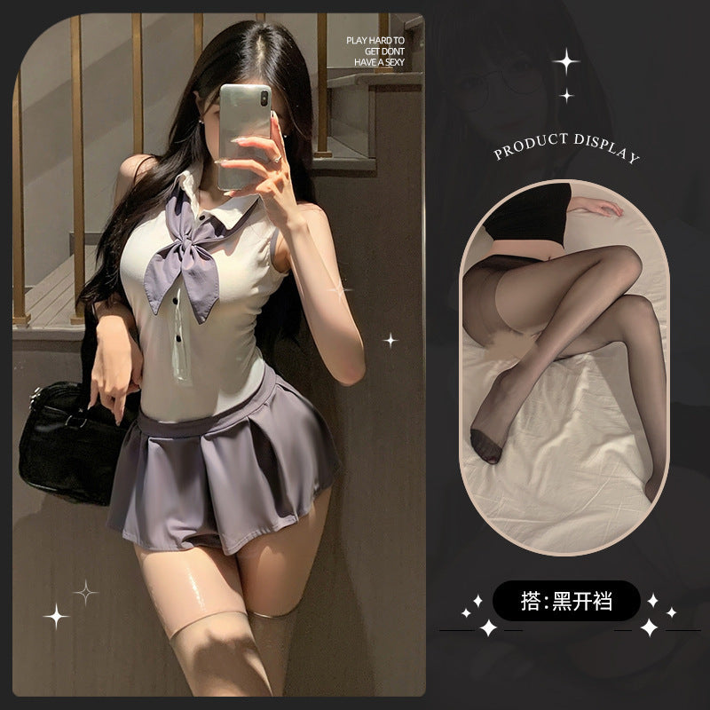 LS Sexy Lingerie Sexy Preppy Style No-Take-Off Jumpsuit Cosplay Pure Desire Jk Uniform Pajamas for Women