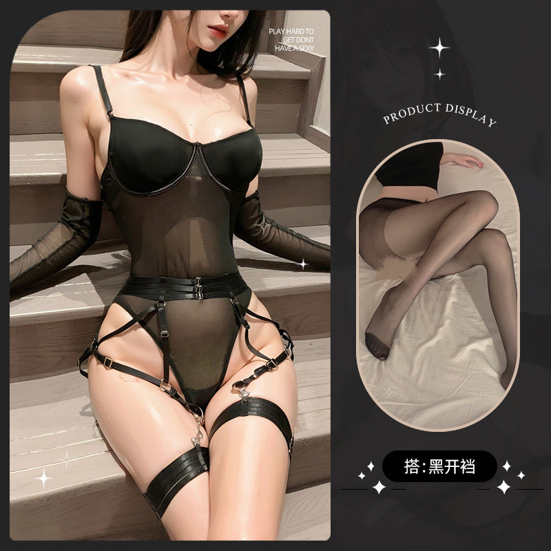 LS Sexy Lingerie Products Sexy Uniform Temptation Pajamas Pure Desire Small Breasts Revealing Sexy Spliced Vest