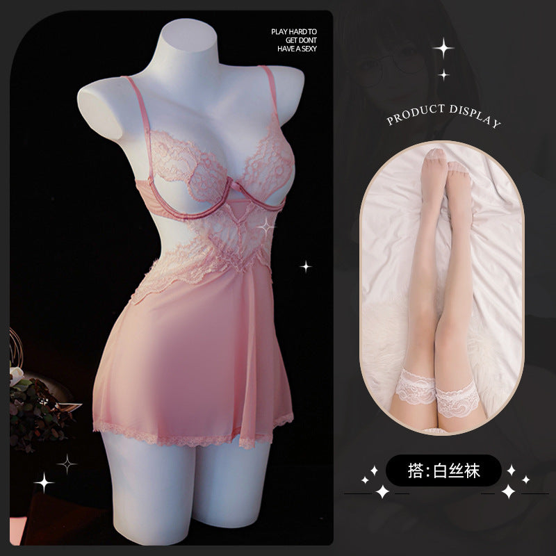 LS Sexy Underwear Sexy Sling Lace Tempting Nightdress Hot Perspective Uniform Attractive Pajamas 8619