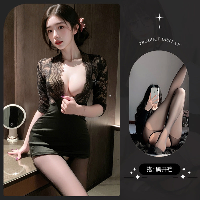 LS Sexy Underwear Sexy Secretary Hip Skirt Cosplay Sexy Lace Uniform miniskirt 8136