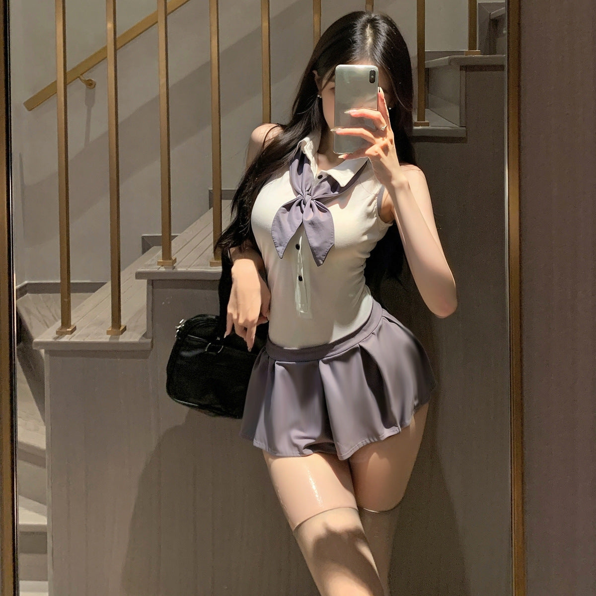 LS Sexy Lingerie Sexy Preppy Style No-Take-Off Jumpsuit Cosplay Pure Desire Jk Uniform Pajamas for Women