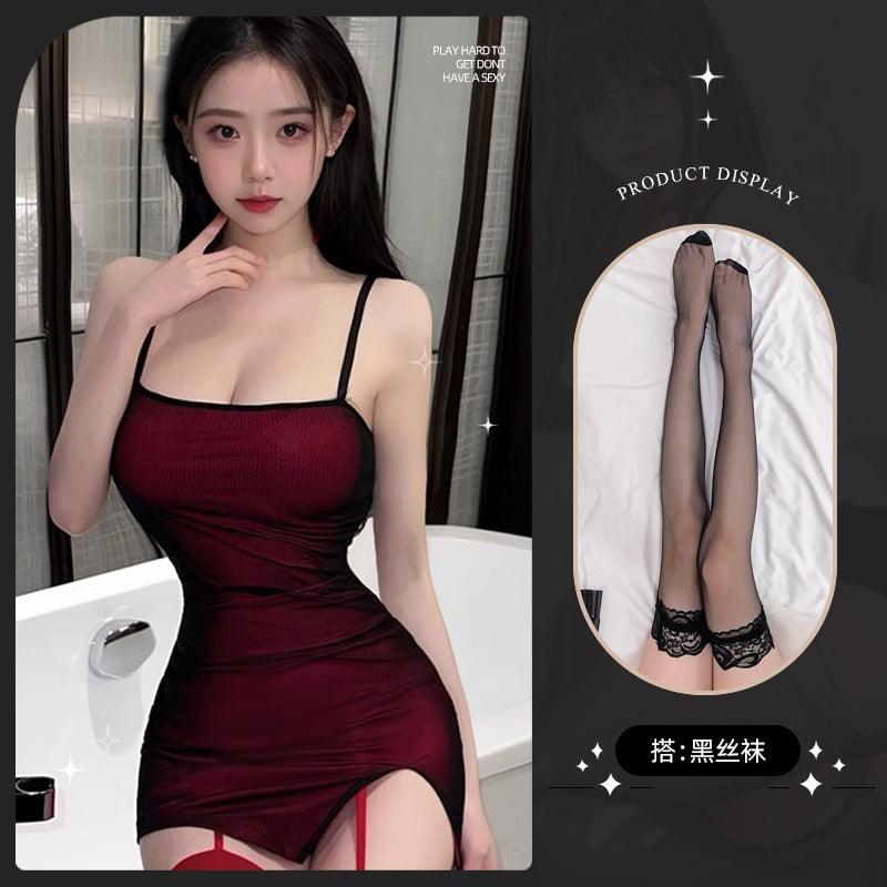 LS Sexy Suspender Hip Skirt Sexy Underwear Women's No-Removal Temptation Tight Short Dress 9230