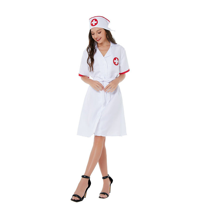 Foreign Trade Amazon European and American Sexy White Sexy Lingerie Halloween Cos Female Nurse Suit Cosplay Suit