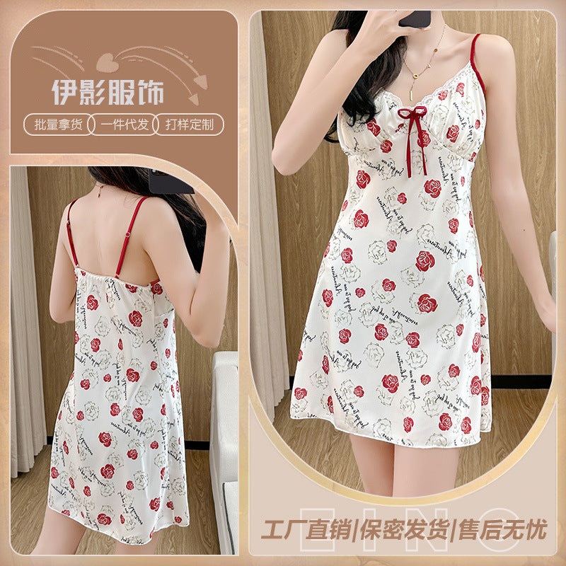 Xin Ying New Style Pajamas Women's Summer Silk-like Thin Nightgown Spring and Autumn Ice Silk High-end Casual Home Clothes