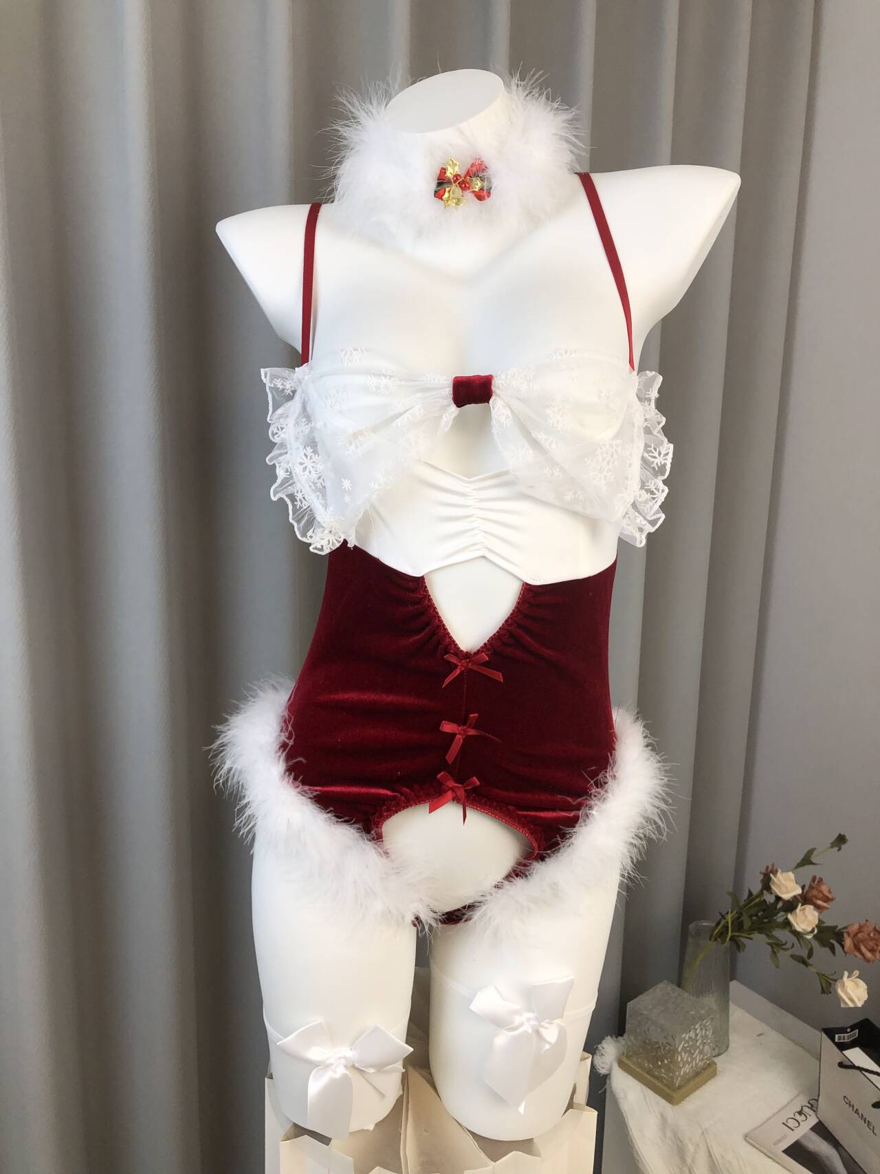 Sexy Lingerie Christmas Bunny Girl Party Sexy Suit Bow Pure Lust Open Crotch One-Piece Uniform Plush