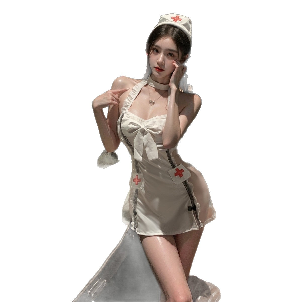 LS Sexy Lingerie Suspender Nurse Uniform Transparent Sexy Women's Uniform Suit Free of Taking Off Flirting Pajamas 8303