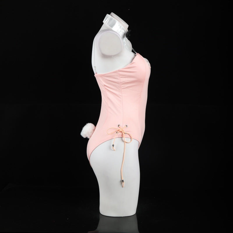 LS Sexy Lingerie Sexy Bunny Girl Double-layer Hidden Button Open Crotch Bodysuit Cute Set Maid Set