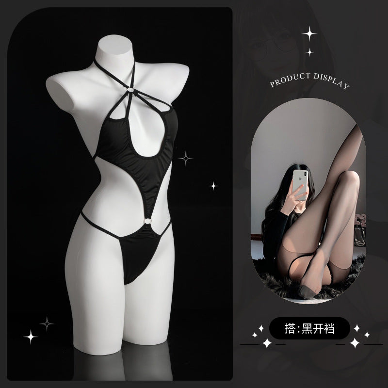 LS Sexy Underwear Lace Sexy Open Crotch No-Take Off See-Through Breast Exposing Three-Point Corset Jumpsuit 8903