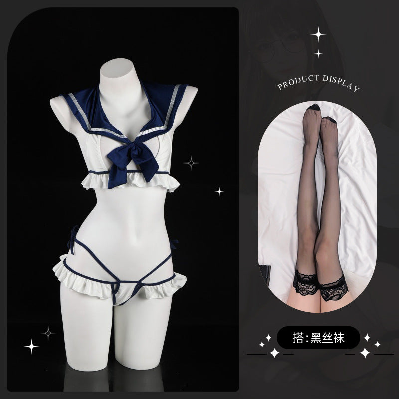 LS Sexy Lingerie Pure Desire Student Outfit Sexy Hollow Bow Backless Couple Flirting Uniform 9243