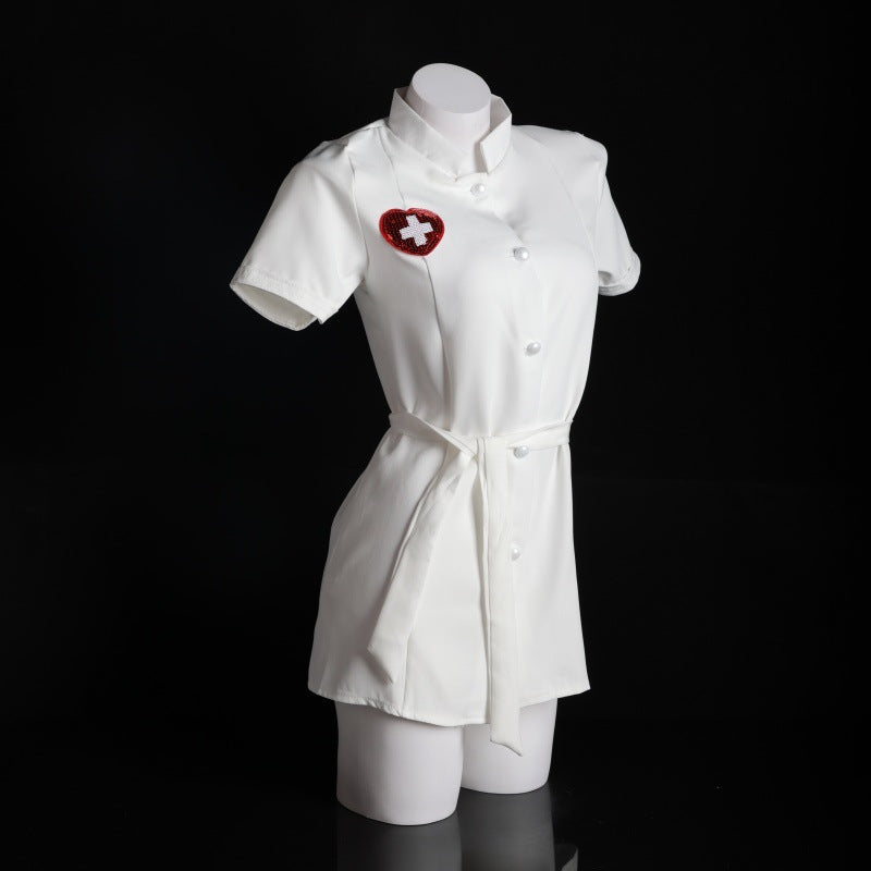 LS Sexy Nurse Outfit Sexy Lingerie Temptation Hot Solid Color Short Skirt Cosplay Bed Outfit 8059