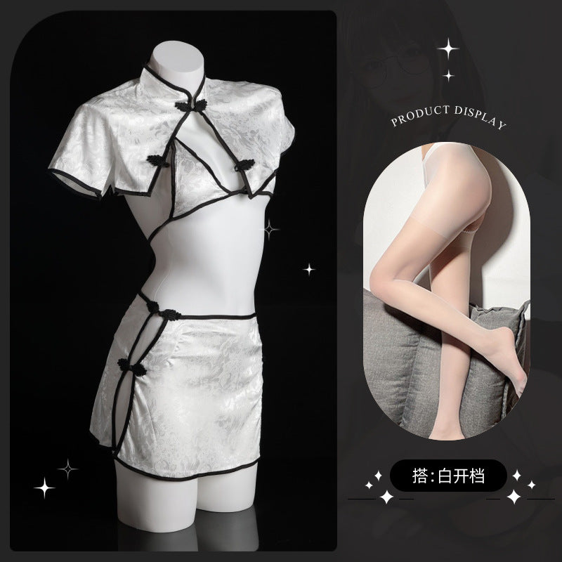 LS Sexy Lingerie Retro Jacquard Button Slit Cheongsam Style High-Slit Sexy Vintage Uniform 8202