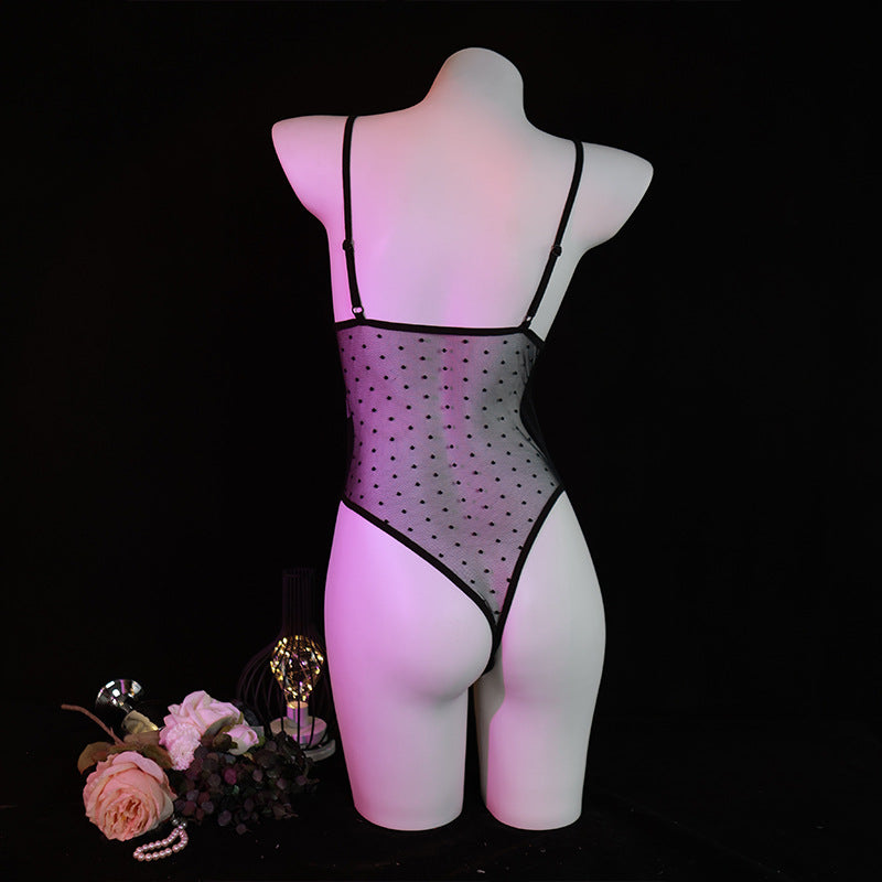 LS Sexy Lingerie Women's Crotch Free Jumpsuit Perspective Temptation Sling Pajamas suit 8365
