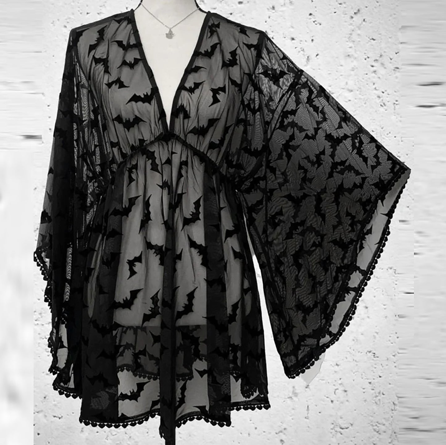 Foreign Trade Halloween Sex Sexy Perspective Beach Nightgown Women Hot Tease Deep V Temptation Bat Bathrobe