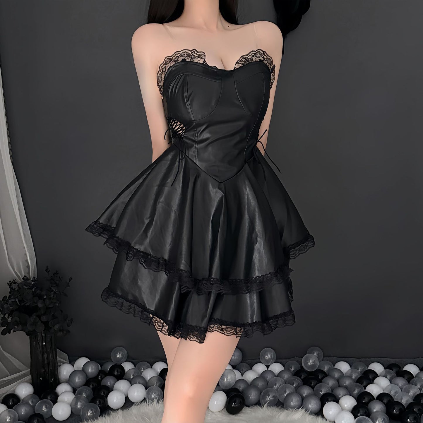 Halloween Sexy Hot Short Dress Sexy Uniform Temptation Suit Passion Large Size PU Leather Locomotive Bar