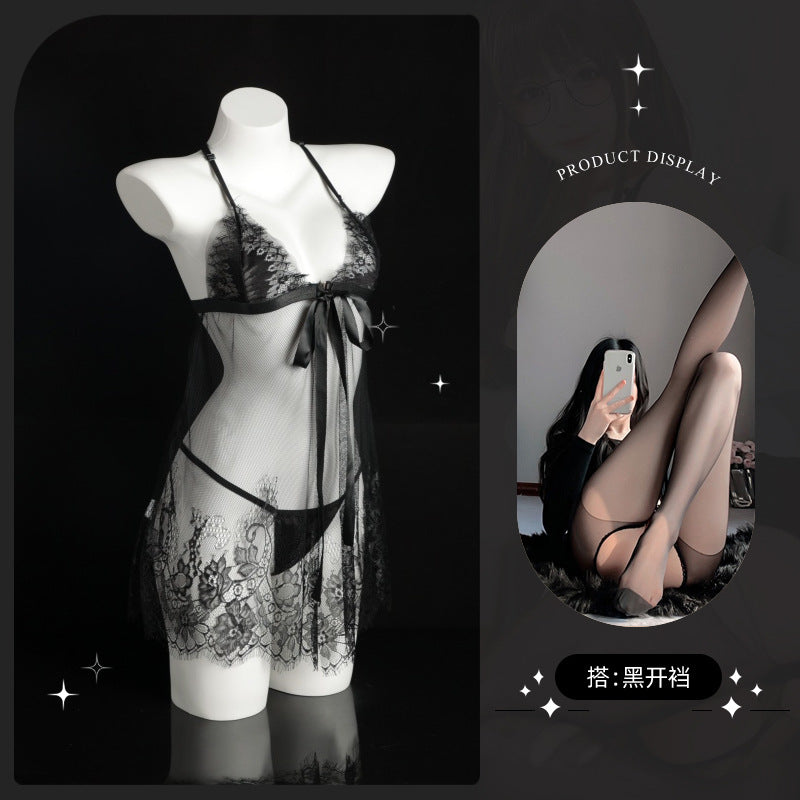 LS Sexy Underwear Sexy Eyelashes Lace Sling Pajamas Nightwear Perspective Temptation suit Home Clothes