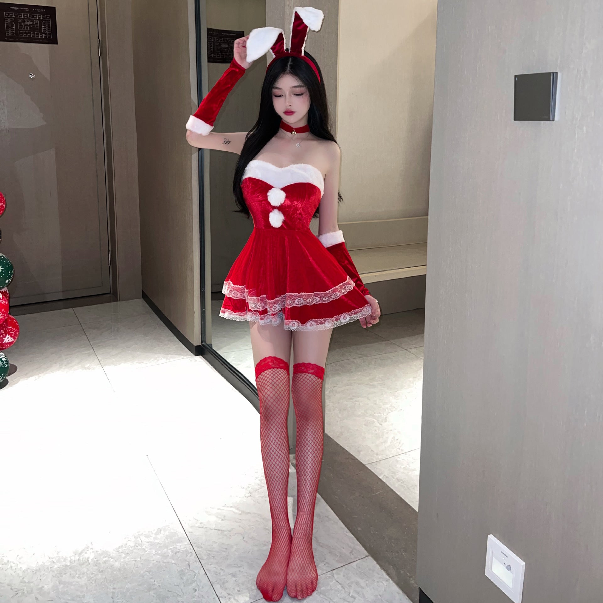 Rainy Night Fancy New Style Sexy Underwear Velvet Strapless Passion Sexy Dress Christmas Uniform Bunny Suit
