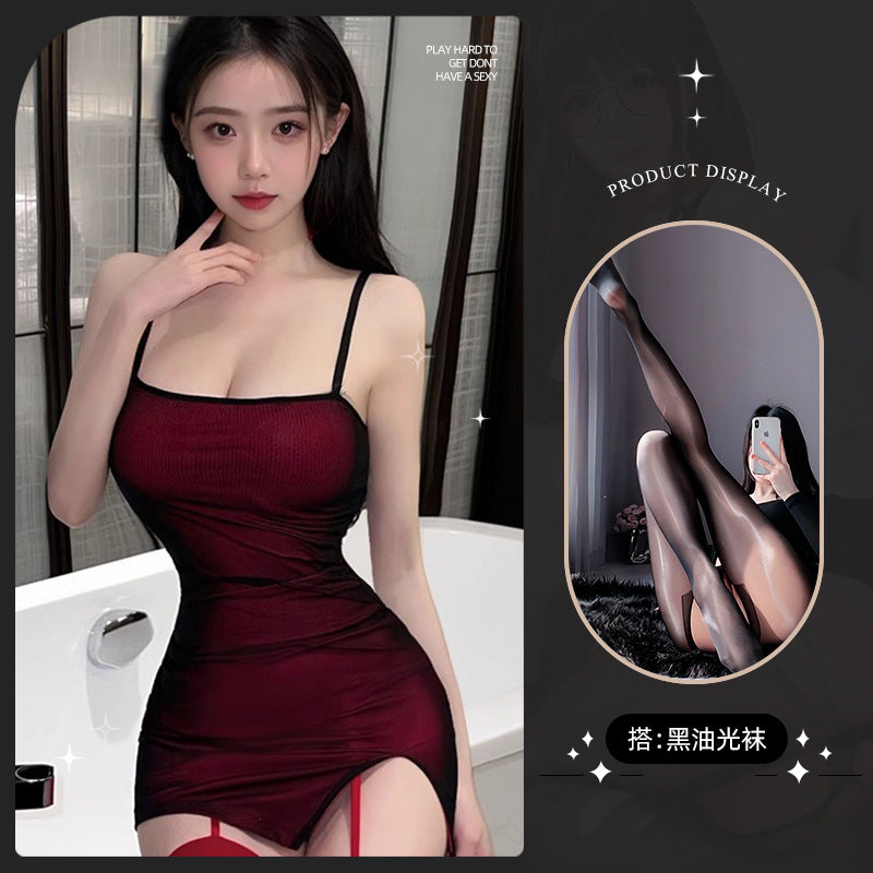 LS Sexy Suspender Hip Skirt Sexy Underwear Women's No-Removal Temptation Tight Short Dress 9230