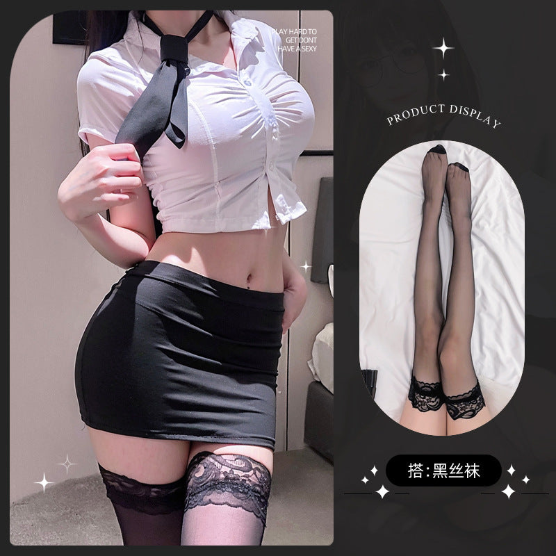 LS Sexy Lingerie Female Secretary Ol White Collar Tight Hip Skirt Professional Wear Temptation Stewardess Uniform 9000