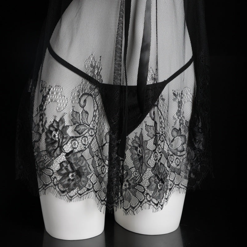LS Sexy Underwear Sexy Eyelashes Lace Sling Pajamas Nightwear Perspective Temptation suit Home Clothes