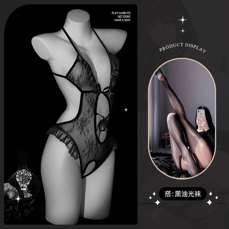 LS Sexy Lingerie Lace Open-Chest Open-Crotch Tight Lace Bunny Girl Qqny Sexy Lingerie 8982