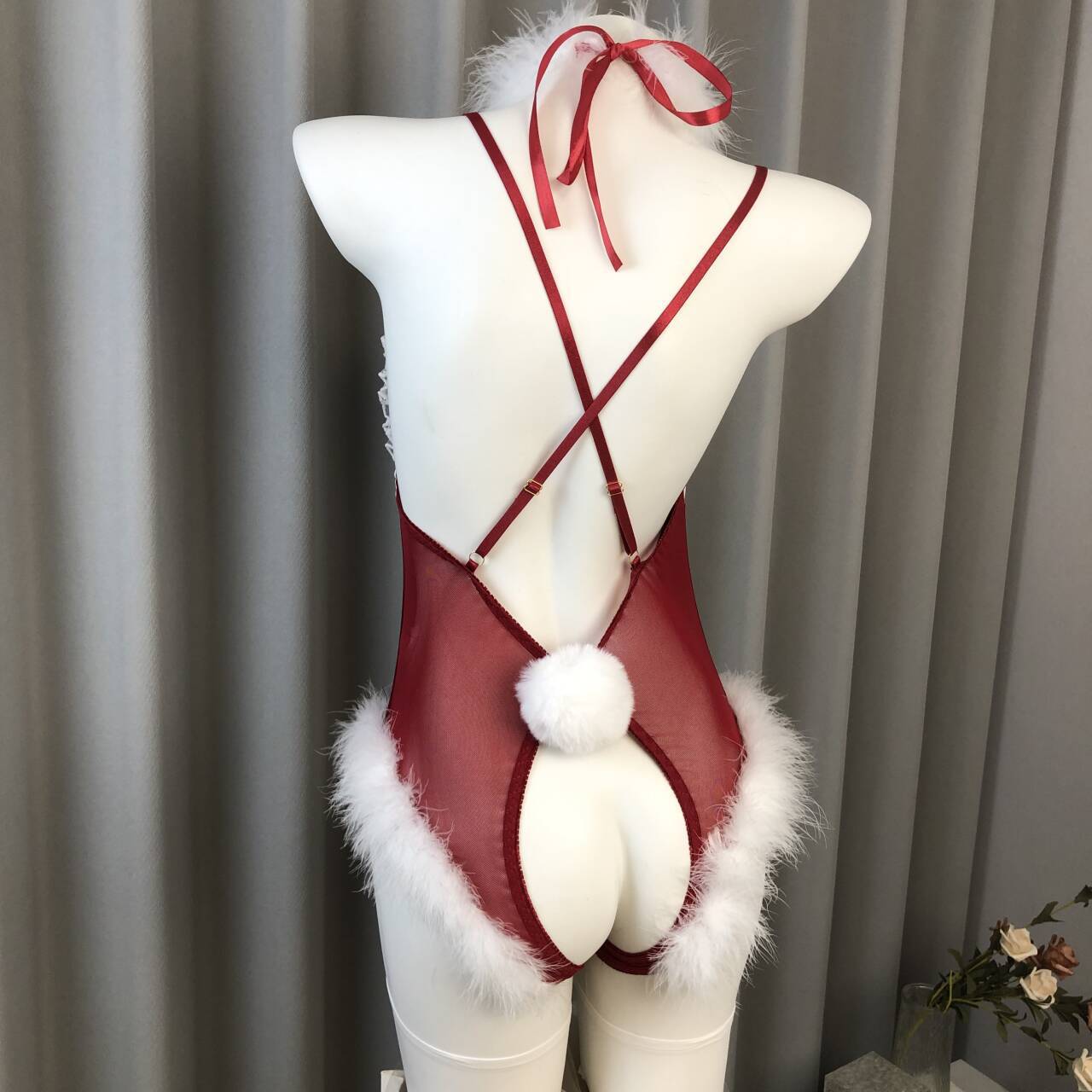 Sexy Lingerie Christmas Bunny Girl Party Sexy Suit Bow Pure Lust Open Crotch One-Piece Uniform Plush