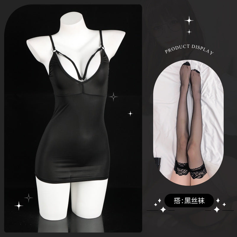 LS Sexy One-Piece Stepmother Dress No Need to Take Off Bed See-Through Sexy Underwear Sexual Pajamas Exposed Women's Clothes