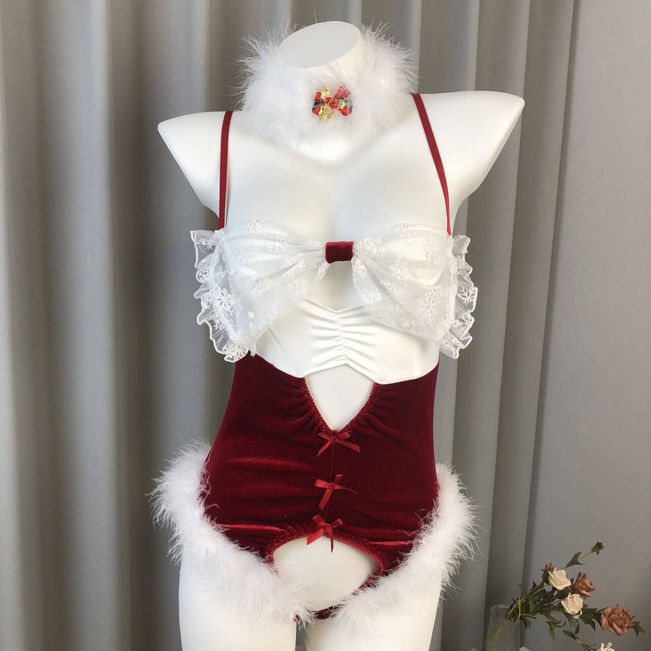 Sexy Lingerie Christmas Bunny Girl Party Sexy Suit Bow Pure Lust Open Crotch One-Piece Uniform Plush