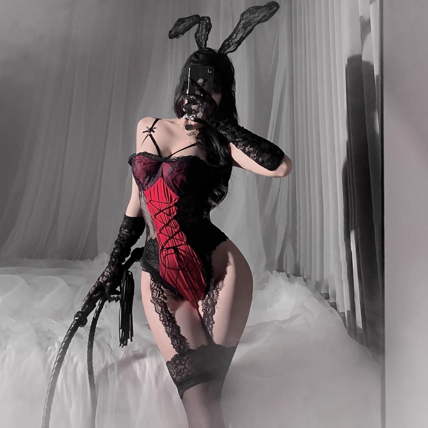 Sexy Underwear Christmas Bunny Role Play Sexy Perspective Suspenders Hidden Buckle Open File jumpsuit Uniform 924