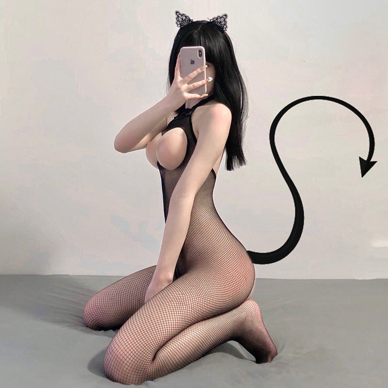 LS Sexy Lingerie Sexy Uniform Temptation Pajamas Pure Desire Small Breasts Show Big Transparent Open Net Clothing 1060