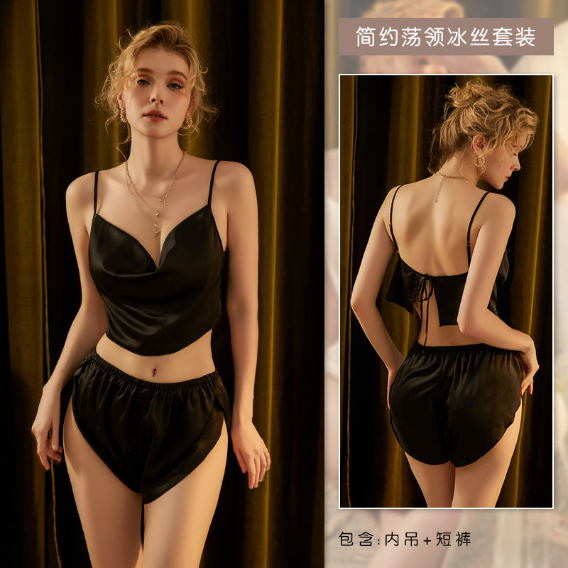 3069 Ying Sexy Home Wear Women's Summer Light Luxury Pure Desire Pajamas Simple Ice Silk Sling Set