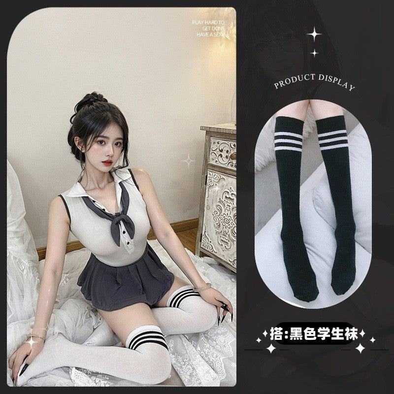 LS Sexy Lingerie Sexy Preppy Style No-Take-Off Jumpsuit Cosplay Pure Desire Jk Uniform Pajamas for Women