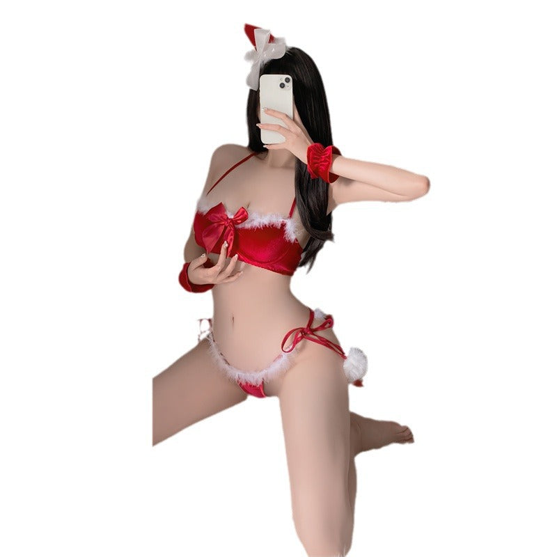 Sexy Lingerie Halloween Cosplay Temptation Christmas Elk Plush Sexy One-piece Mesh Combination suit
