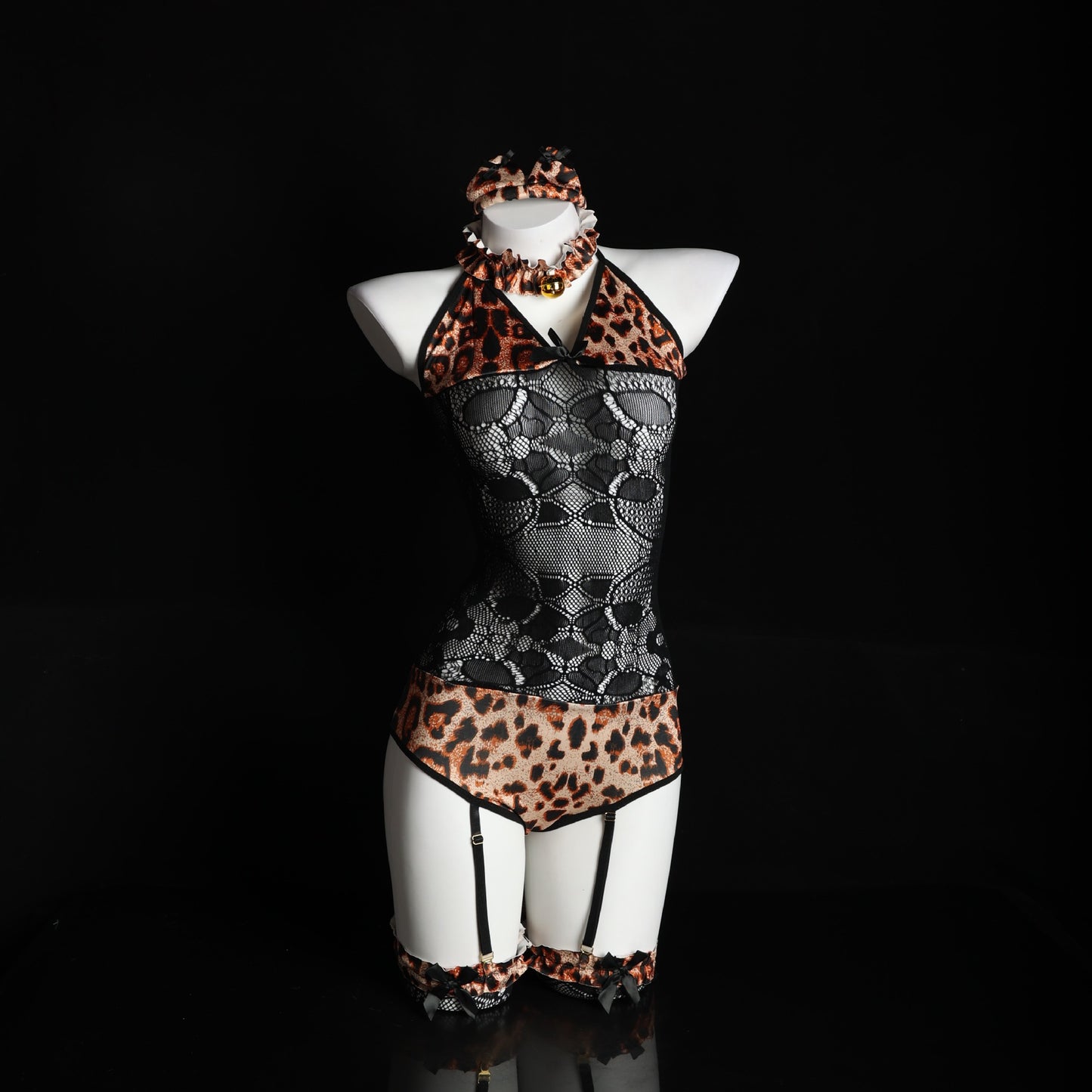 LS Sexy Lingerie Uniform Temptation Bunny Girl Outfit Sexy Passionate Provocative See-through Leopard Print Bodysuit