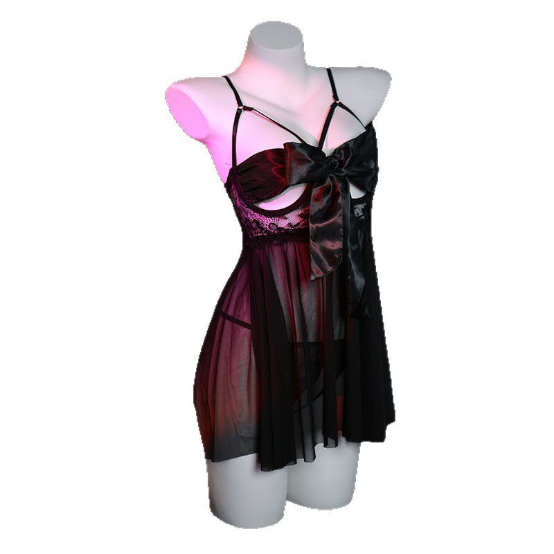 LS Pure Desire Sexy Lingerie Sexy See-Through Temptation No-Remove Hot Passion Bow Small Breast Pajamas