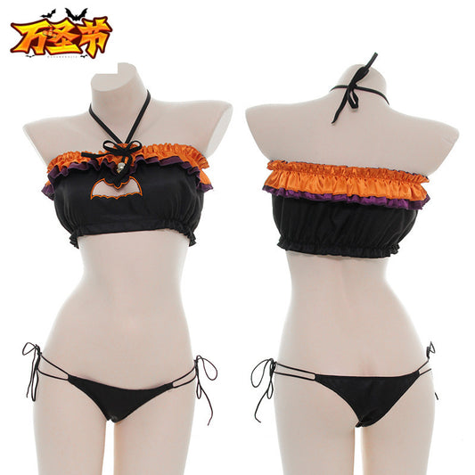 Halloween Cosplay Suit Sexy Pumpkin Open Chest Pajamas Sexy Cat Pack Strapless Suit S0584
