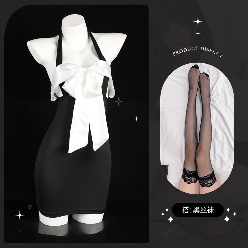 LS Secretary Uniform Hot Girl Pure Desire Small Breasts Show Big Neck Sexy Hip Covering Shirt Women's Hip Skirt 8127