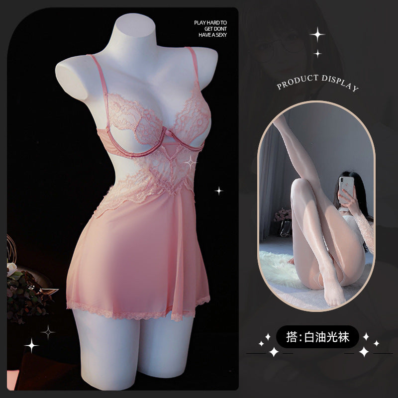 LS Sexy Underwear Sexy Sling Lace Tempting Nightdress Hot Perspective Uniform Attractive Pajamas 8619