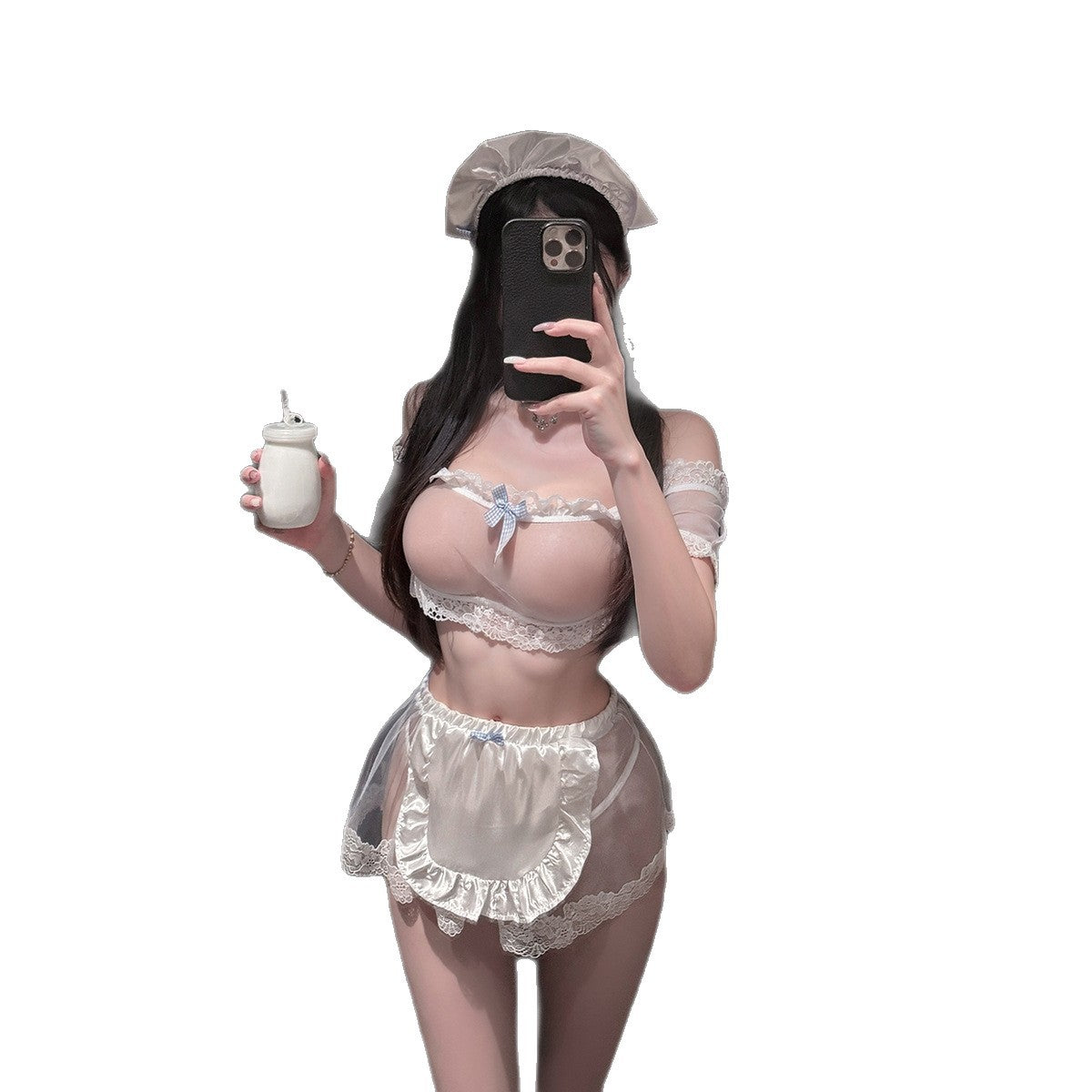 LS Sexy Lingerie Sexy Maid Outfit Cute Pure Desire See-Through Uniform No-Take-Off Pajamas Maid Outfit 9376