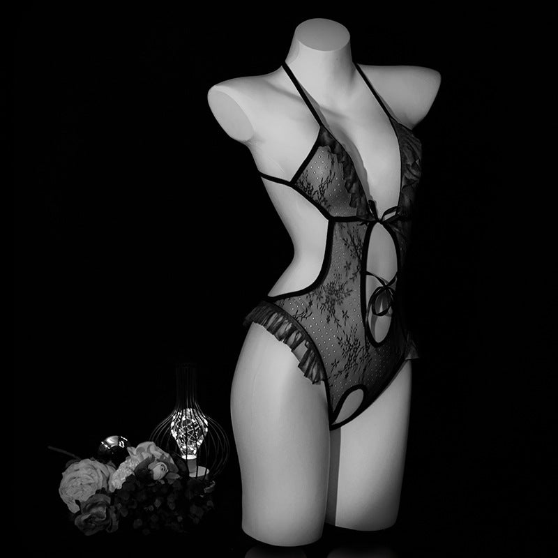 LS Sexy Lingerie Lace Open-Chest Open-Crotch Tight Lace Bunny Girl Qqny Sexy Lingerie 8982